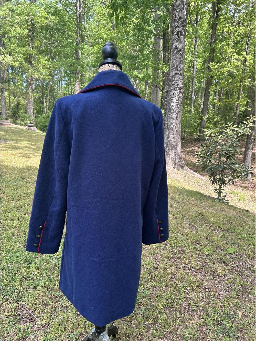 NorthStyle Navy Blue Military Peacoat - Red Contrast Trim -Gold Nautical Buttons - Picture 3 of 9